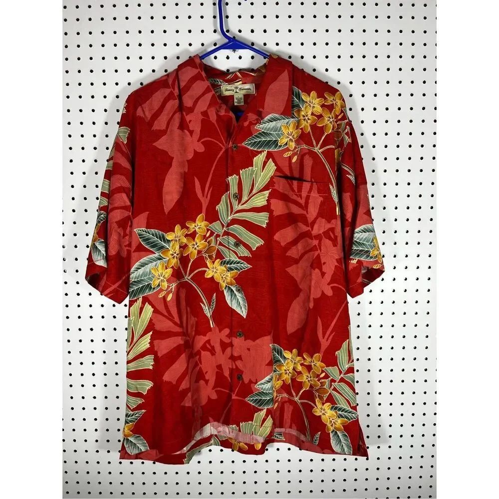 Tommy Bahama Hawaiian floral button down silk shirt size L